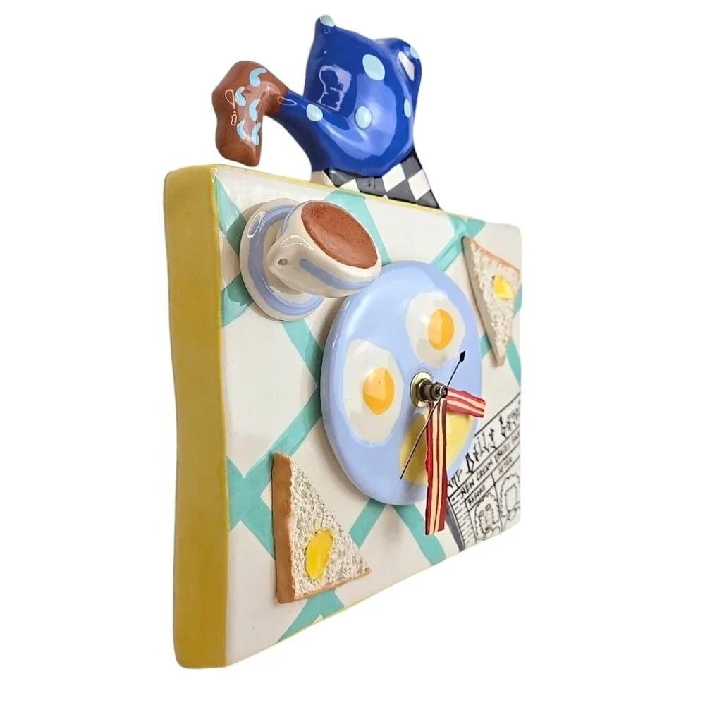 Dick Frizzel New Zealand Breakfast Art Clock‎ Mixed Media Works Vtg Bacon Eggs